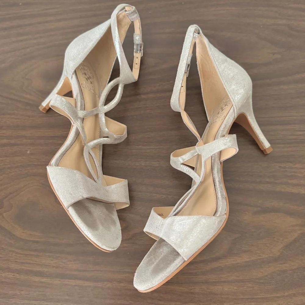 Vince Camuto Metallic Silver Strappy Heels